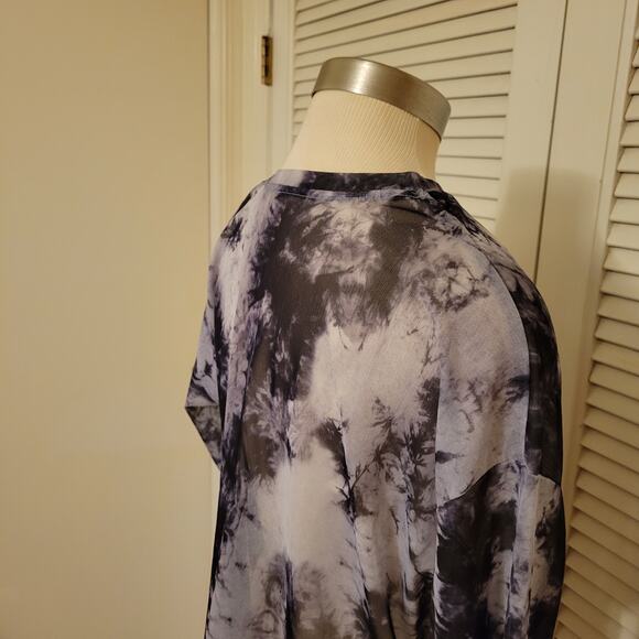 Sheer Tie Dye Mesh Long Sleeve Top Black Gray Stretchy Layering L XL - Picture 5 of 7